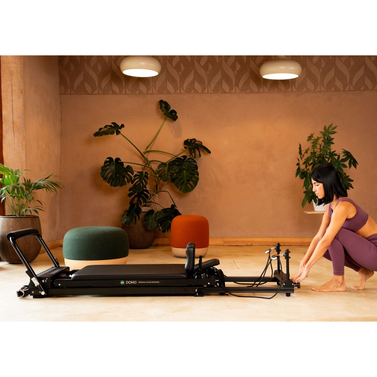 Elina Pilates Domo Folding Home Reformer Bundle, a lightweight aluminium reformer with a telescopic folding frame