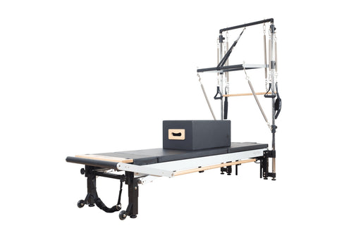 Align Pilates C8-Pro with Half Cadillac, three quarter view on a white background with a sitting box on the carriage