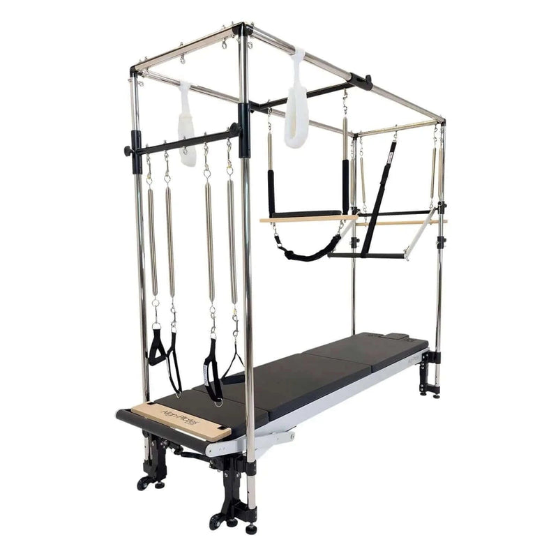 Align Pilates Full Cadillac Frame, three quarter view with trapeze and springs fitted