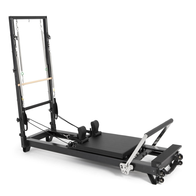 Elina Pilates HL 2 Aluminium Reformer with Tower, angled studio view