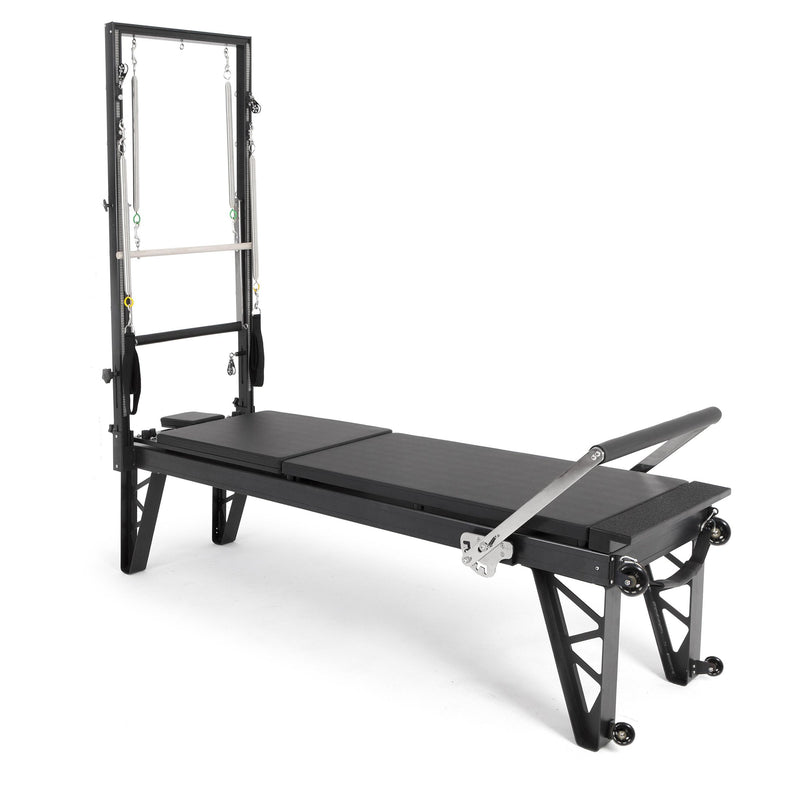 Elina Pilates HL 4 Aluminium Reformer with Tower, angled studio view