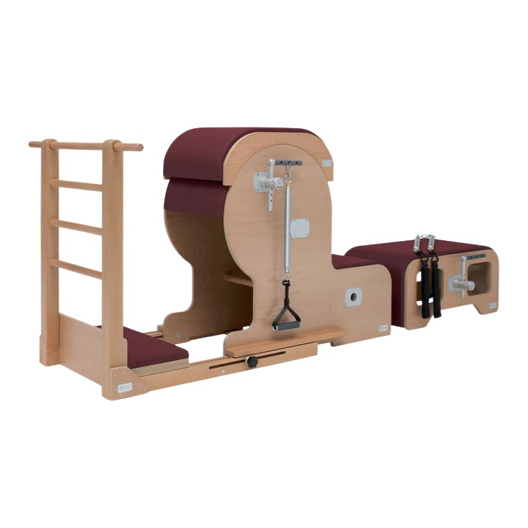 BASI Systems Arm Chair Barrel Set upholstered in Burgundy, the whole apparatus shown against a plain background
