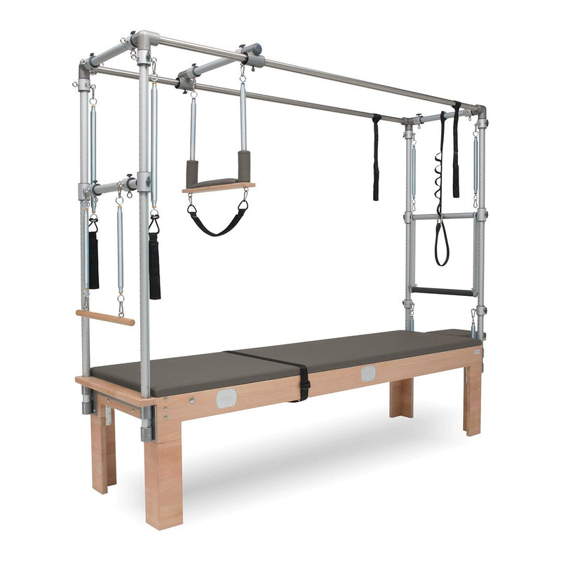 BASI Systems Cadillac Trapeze Table upholstered in Dark Cool Sand, the whole apparatus shown against a plain background, second view