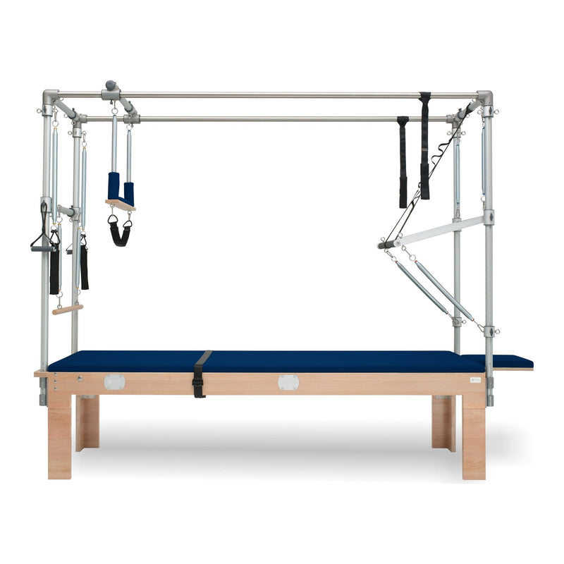 BASI Systems Cadillac Trapeze Table upholstered in Dark Navy, the whole apparatus shown against a plain background, second view