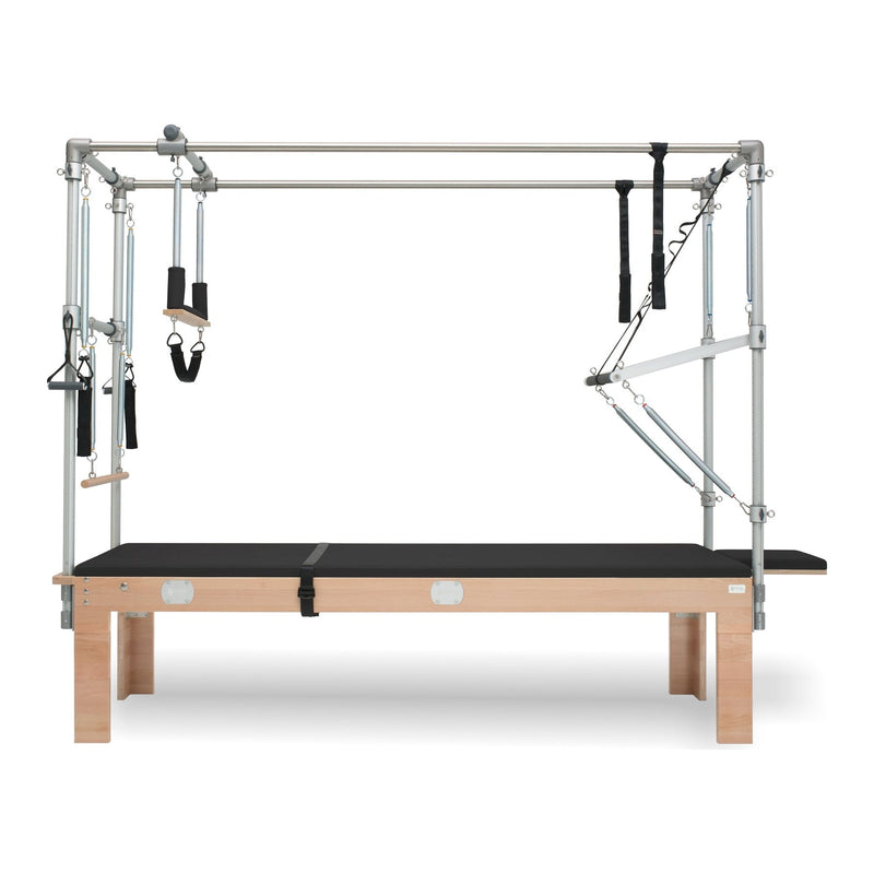 BASI Systems Cadillac Trapeze Table upholstered in Moonless Night Black, the whole apparatus shown against a plain background