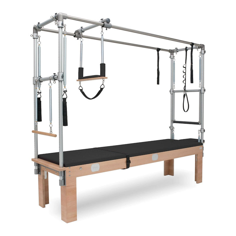 BASI Systems Cadillac Trapeze Table upholstered in Moonless Night Black, the whole apparatus shown against a plain background, second view