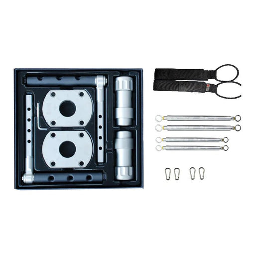 BASI Systems F2 System and Accessory Package contents laid out, case, springs, carabiners and handles