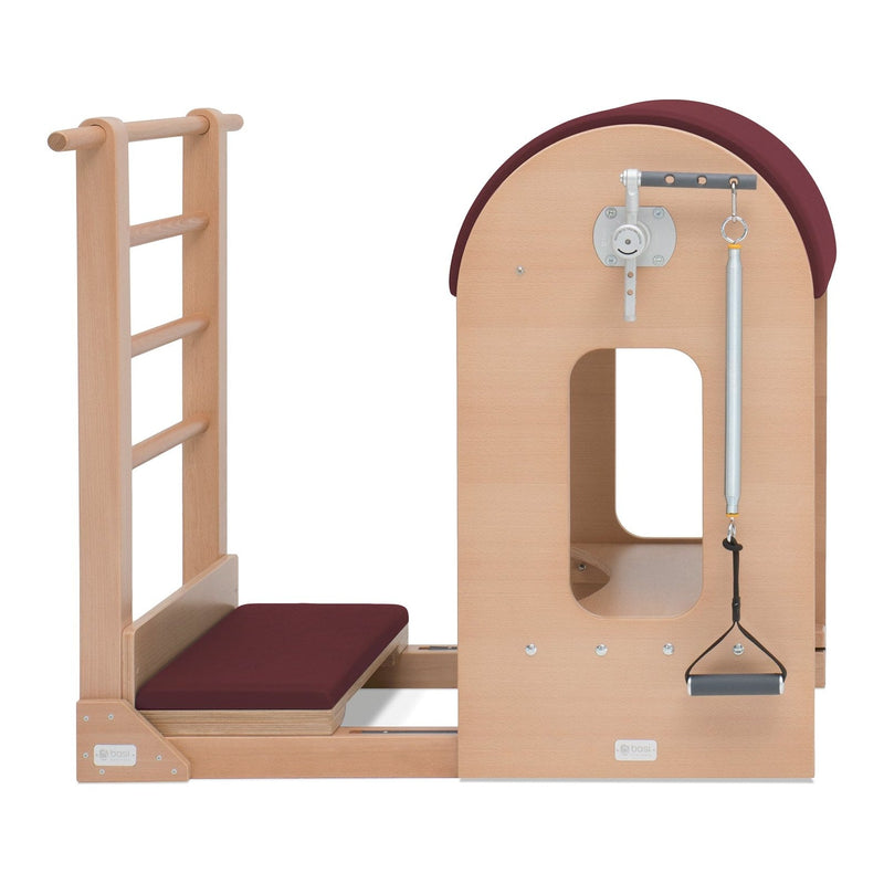 BASI Systems Ladder Barrel upholstered in Burgundy, the whole apparatus shown against a plain background
