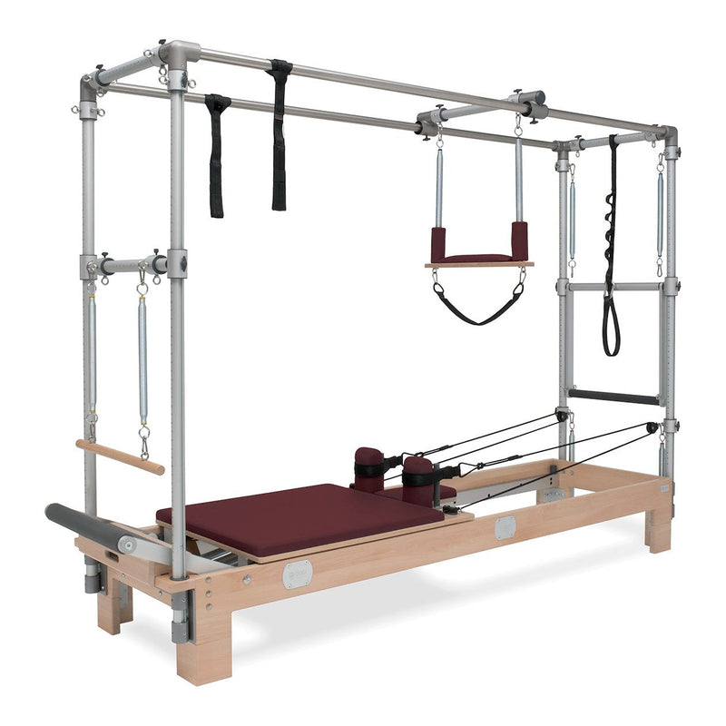 BASI Systems Reformer Combo upholstered in Burgundy, the whole apparatus shown against a plain background
