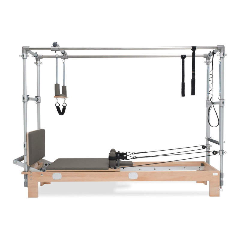 BASI Systems Reformer Combo upholstered in Dark Cool Sand, the whole apparatus shown against a plain background, second view