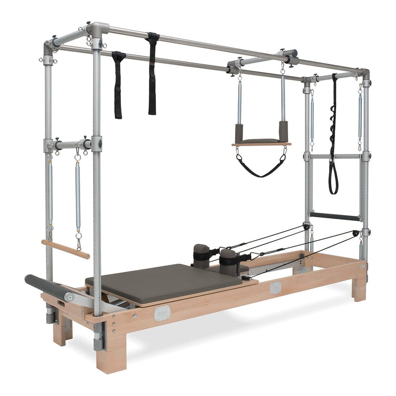 BASI Systems Reformer Combo upholstered in Dark Cool Sand, the whole apparatus shown against a plain background