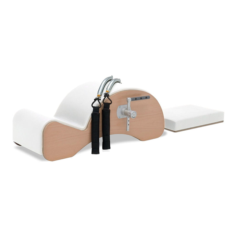 BASI Systems Spine Corrector with F2 System upholstered in Pristine White, the whole apparatus shown against a plain background