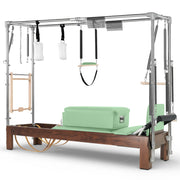 Elina Pilates Dark Wood Cadillac Reformer in mint green made-to-order upholstery