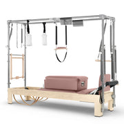 Elina Pilates Natural Wood Cadillac Reformer in dusty rose made-to-order upholstery