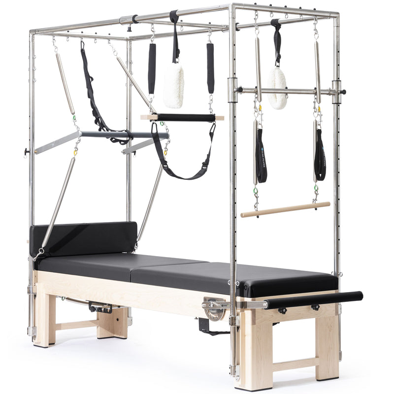 Elina Pilates Elite Cadillac Reformer in black, front-angled view