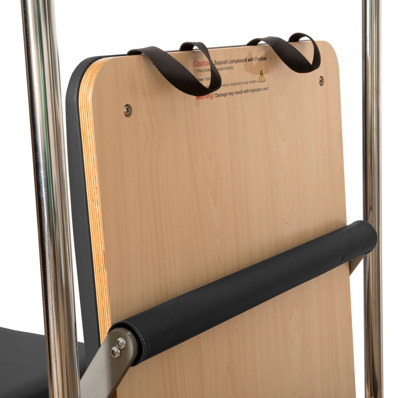 Elina Pilates Cadillac Reformer jump board and foot bar, black trim detail