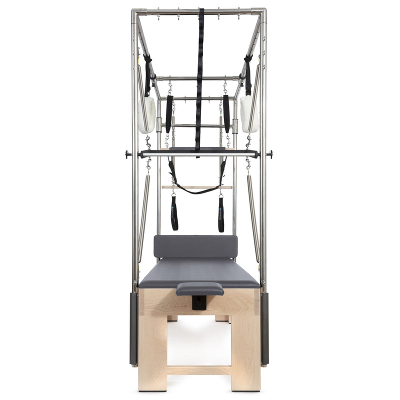 Elina Pilates Cadillac in grey, front view through the frame