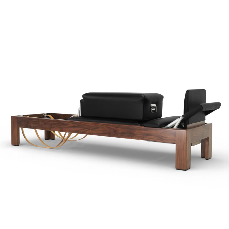 Classic Dark Wood Reformer with sitting box, black upholstery