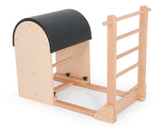Elina Pilates Ladder Barrel with wooden base in black, wider alternate camera angle