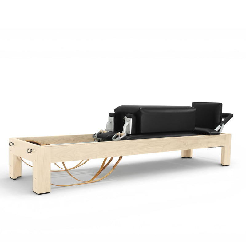 Classic Natural Wood Reformer with sitting box, black upholstery