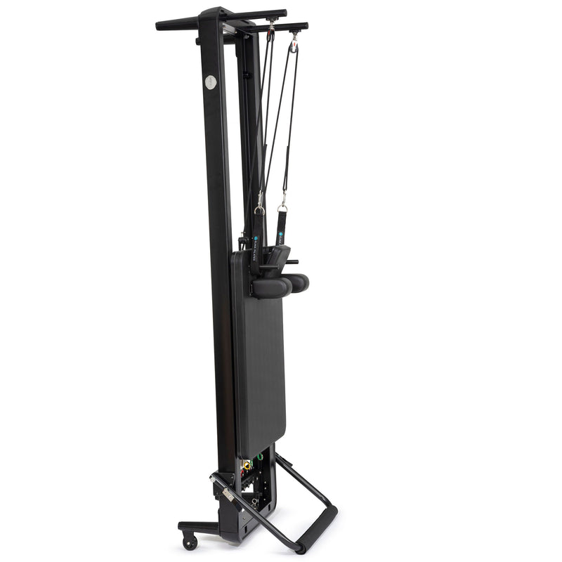 Nubium Black Edition with Tower folded and stored vertically on its transport wheels