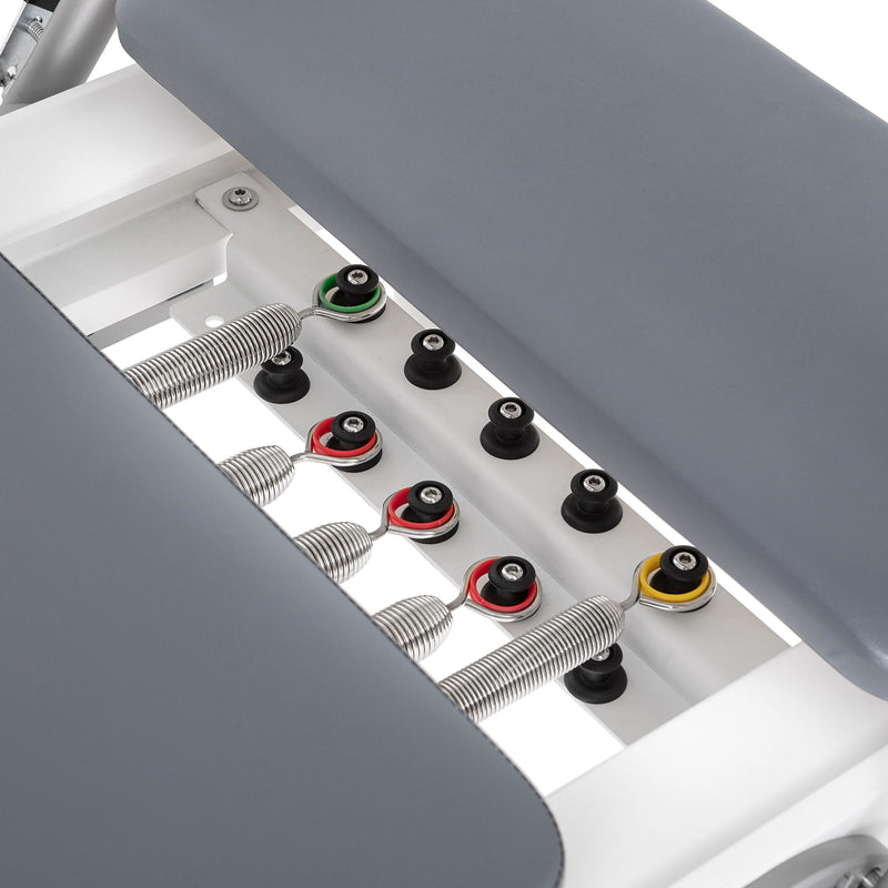 Color-coded springs on the white spring bar, grey pads