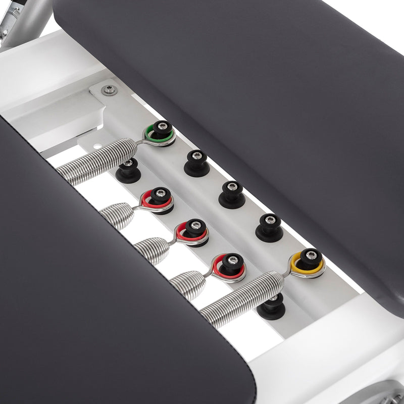 Five color-coded springs on the white spring bar