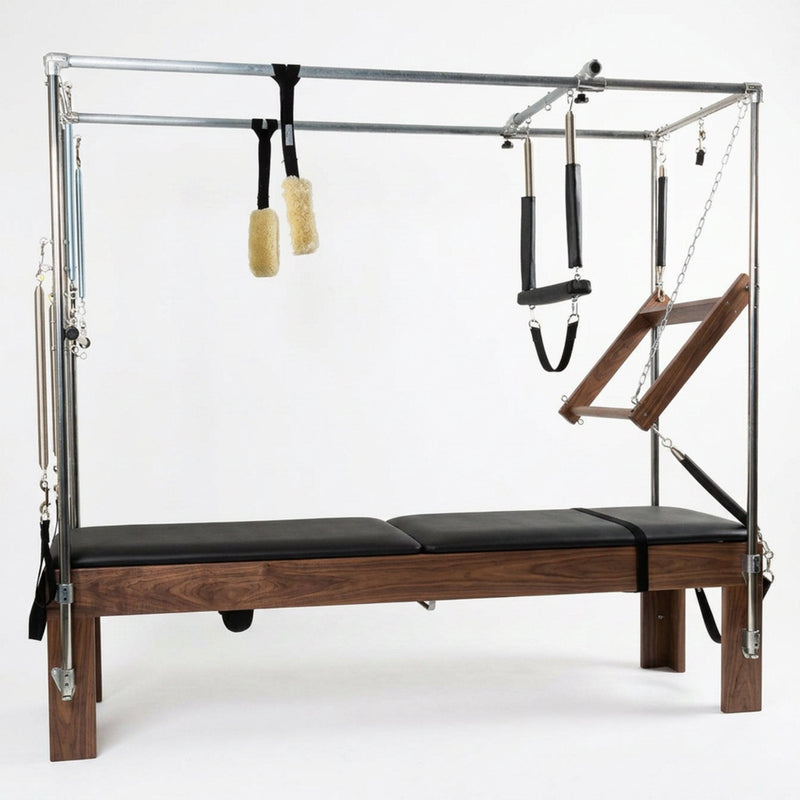 Peak Pilates Artistry Convertible with Leather Straps in walnut, side view