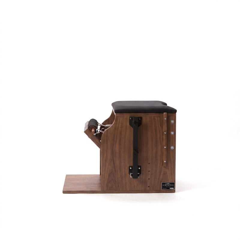 Peak Pilates Artistry Split Pedal Low Chair in walnut, component detail