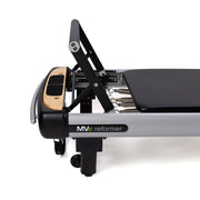 Peak Pilates MVe Reformer with Long/Short Box, four-position contoured footbar detail
