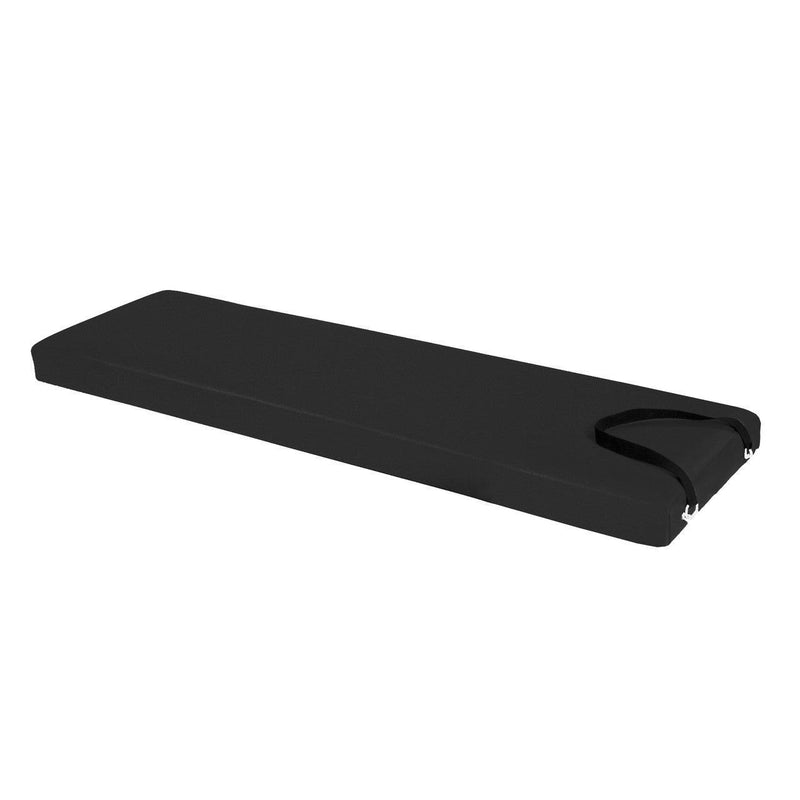 Peak Pilates Raised Platform Mat in black, overhead angled view of the full platform length