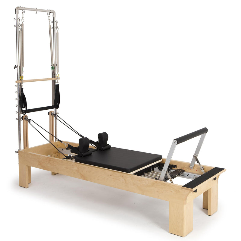 Elina Pilates Physio Wood Reformer with Tower in grey, alternate angle