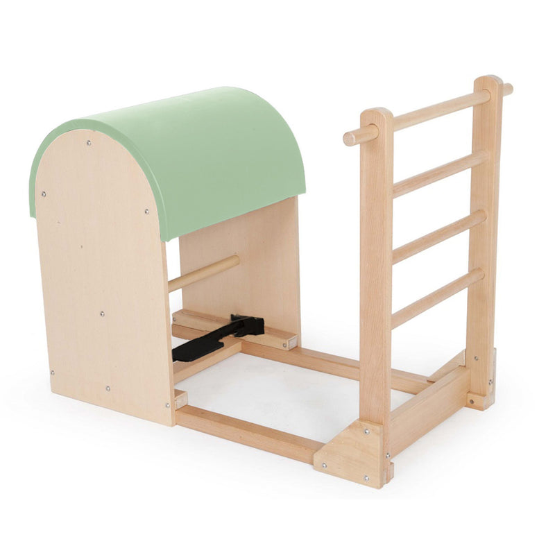 Elina Pilates Ladder Barrel with wooden base in mint green made-to-order upholstery — made-to-order colourway