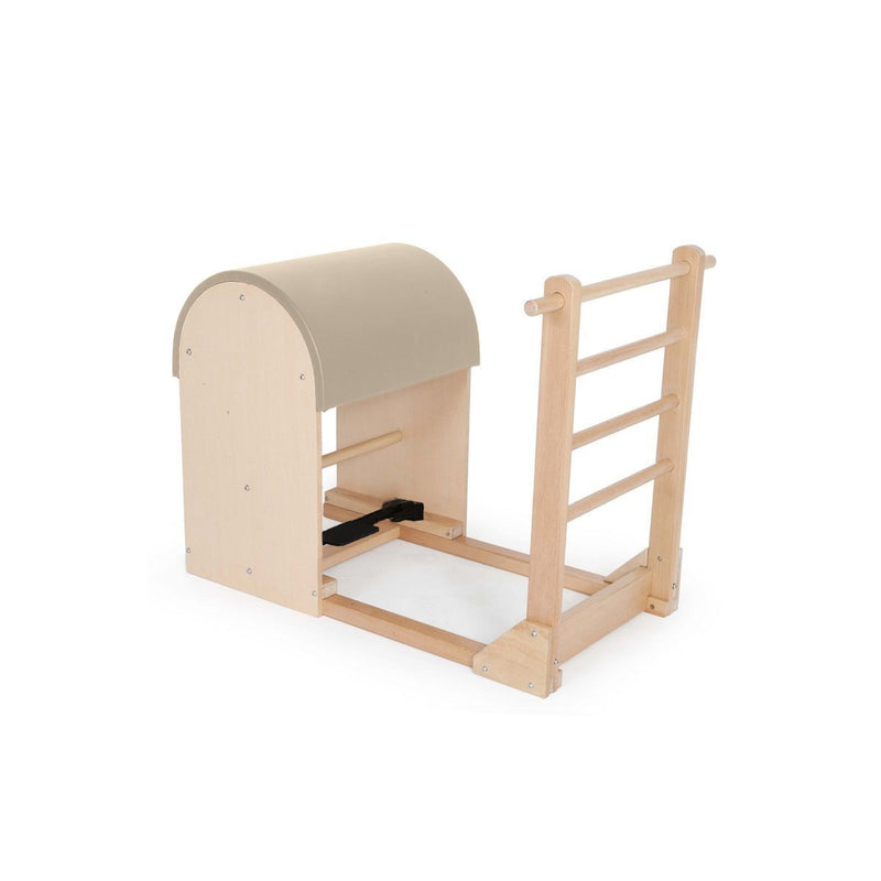 Elina Pilates Ladder Barrel with wooden base in beige made-to-order upholstery — made-to-order colourway