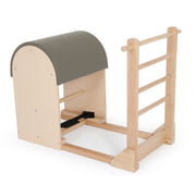 Elina Pilates Ladder Barrel with wooden base in olive grey made-to-order upholstery