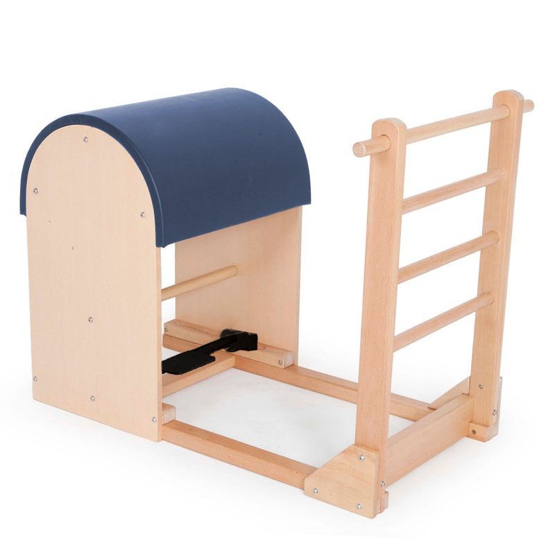 Elina Pilates Ladder Barrel with wooden base in navy blue made-to-order upholstery — made-to-order colourway