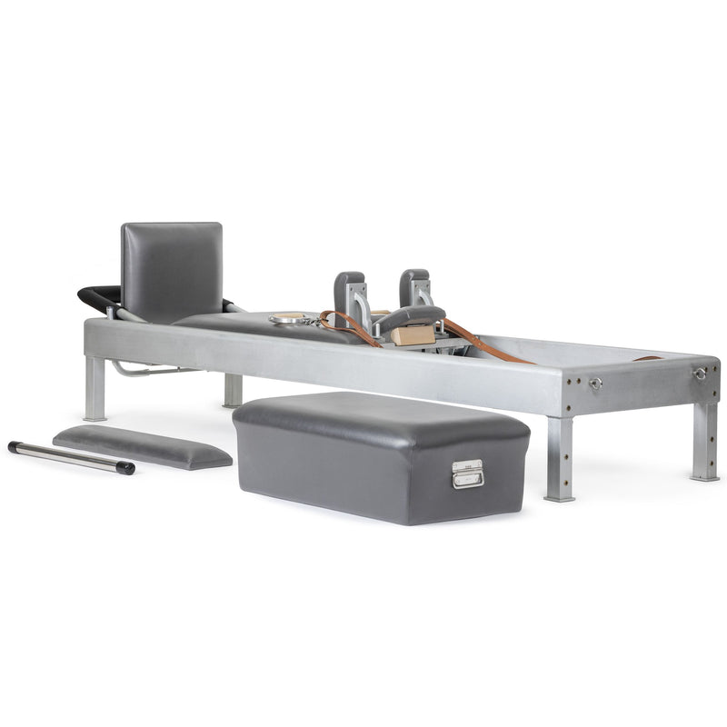 Elina Pilates Classic Aluminium Reformer 86" bundle in grey with box, pole and jump board