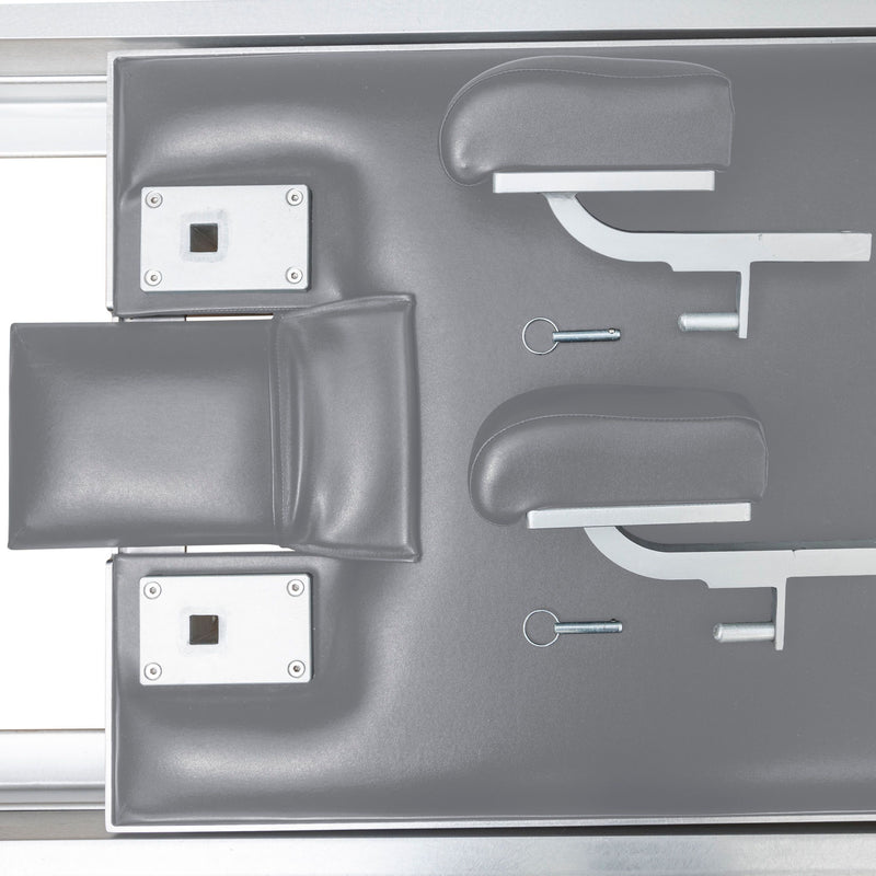 Headrest, shoulder rests and footbar brackets from above, grey