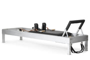 Classic Aluminium Reformer 86" in black with leather straps and wooden handles