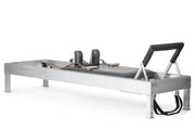 Classic Aluminium Reformer 86" in grey with leather straps and wooden handles