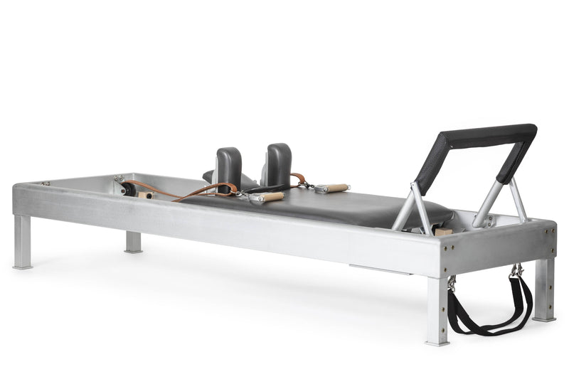 Classic Aluminium Reformer 86" in grey with leather straps and wooden handles