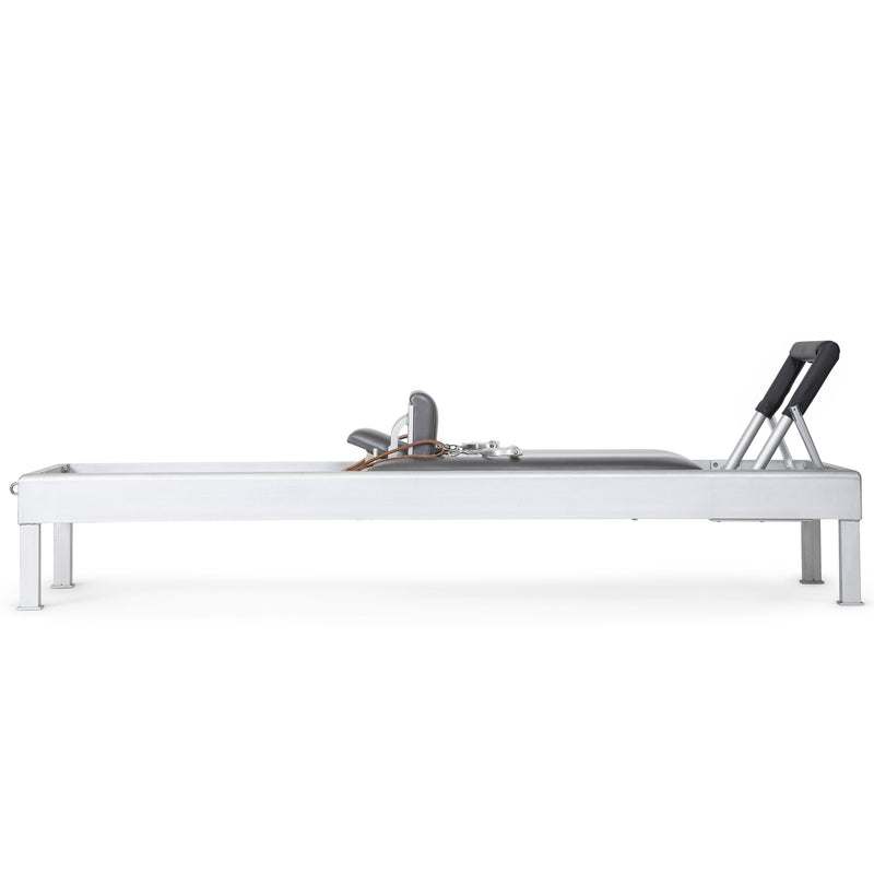 Classic Aluminium Reformer 86" side view of the bare aluminium frame, footbar raised