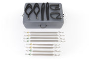 Elite Wood Reformer included kit: grey sitting box, handles, straps and springs