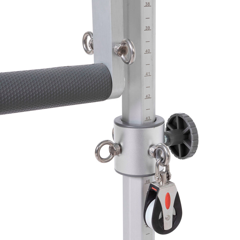 Tower crossbar with pulley and eyelets