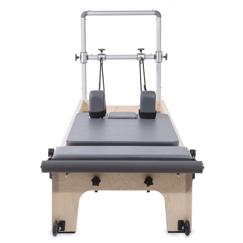 Master Instructor Reformer front view with mini tower, grey