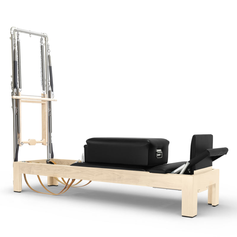 Classic Natural Wood Reformer with Tower in black upholstery