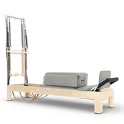 Classic Natural Wood Reformer with Tower in iceberg grey upholstery