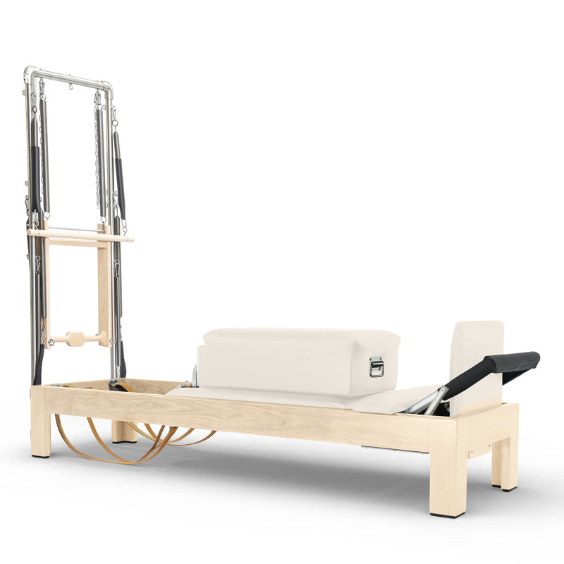 Classic Natural Wood Reformer with Tower in ivory upholstery — made-to-order colourway