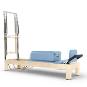 Classic Natural Wood Reformer with Tower in light blue upholstery — made-to-order colourway