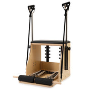 Elina Pilates Wood Combo Chair in black, with long spring tubes